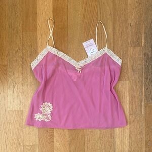 2002 Victoria’s Secret Silk Sheer Plum Pink and Cream Lace Camisole Top